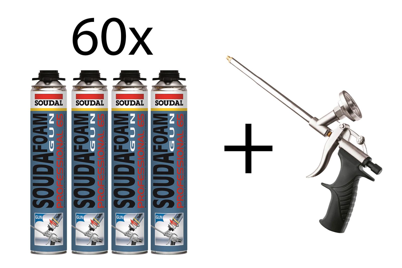 60x Soudal SOUDAFOAM GUN PROFESSIONAL - profesionálna PUR pena + pištoľ ZADARMO