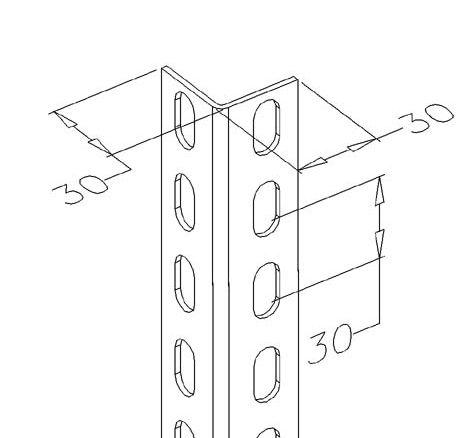 Uholníkový profil dierovaný 30x30x2mm, Dĺžka v mm: 3000 1